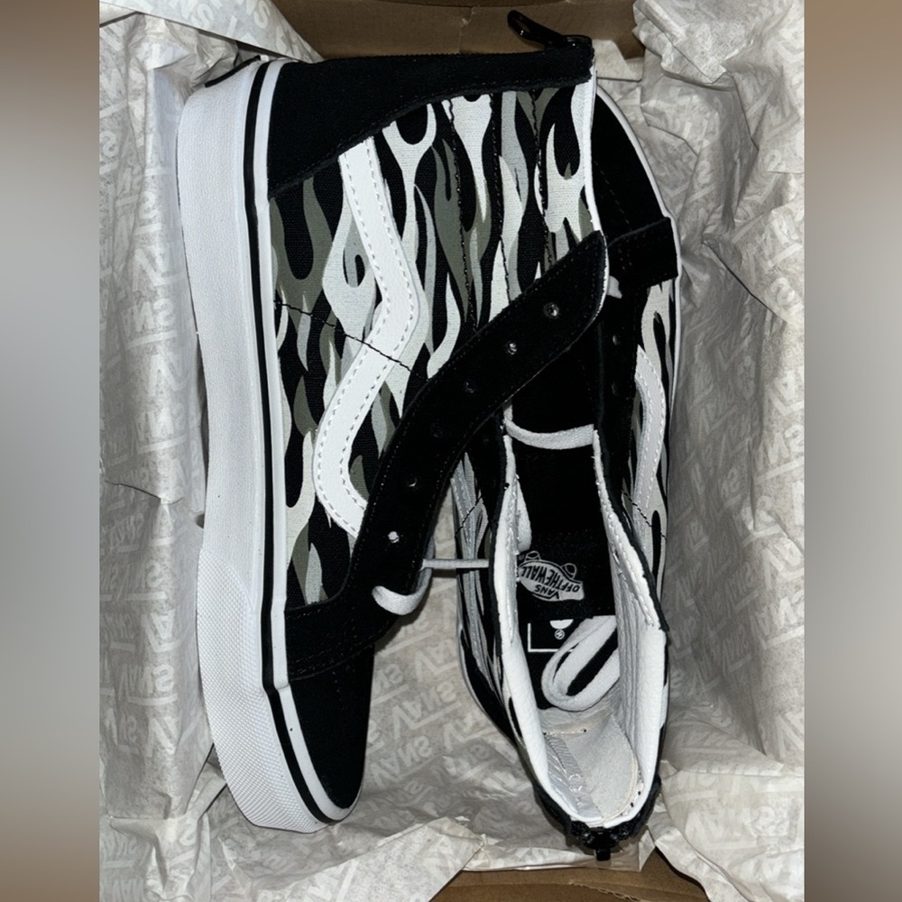 Vans Kids Black White Gray Flame Sk8-Hi Shoes